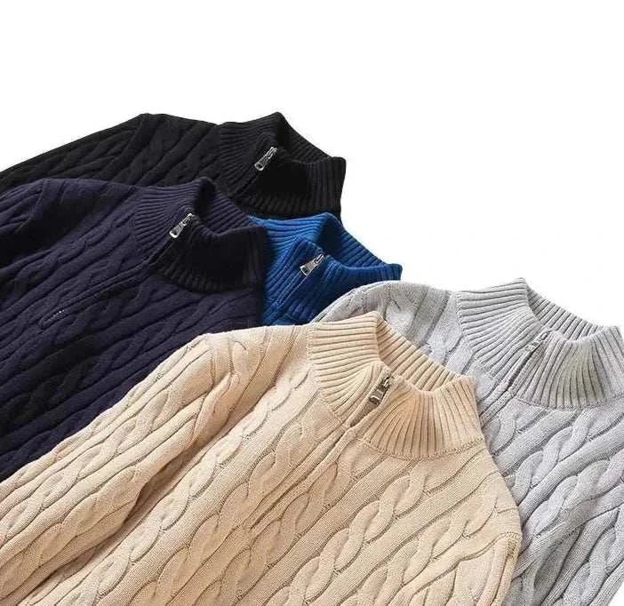 Autumn half zipper braided cotton sweater - Antonios