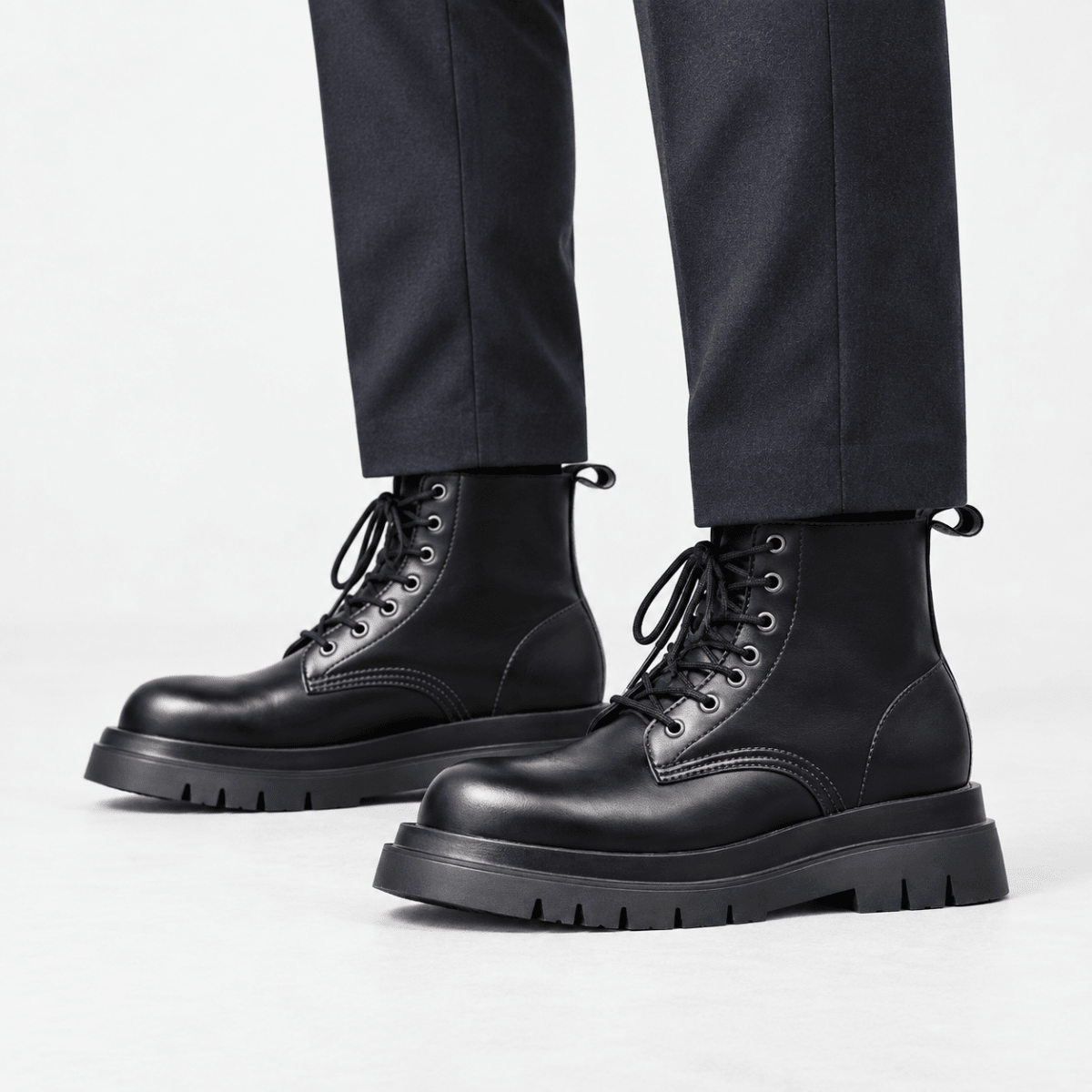 Black leather lace up combat boots - AntoniosClothing - Black