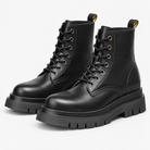 Black leather lace up combat boots - AntoniosClothing - Black