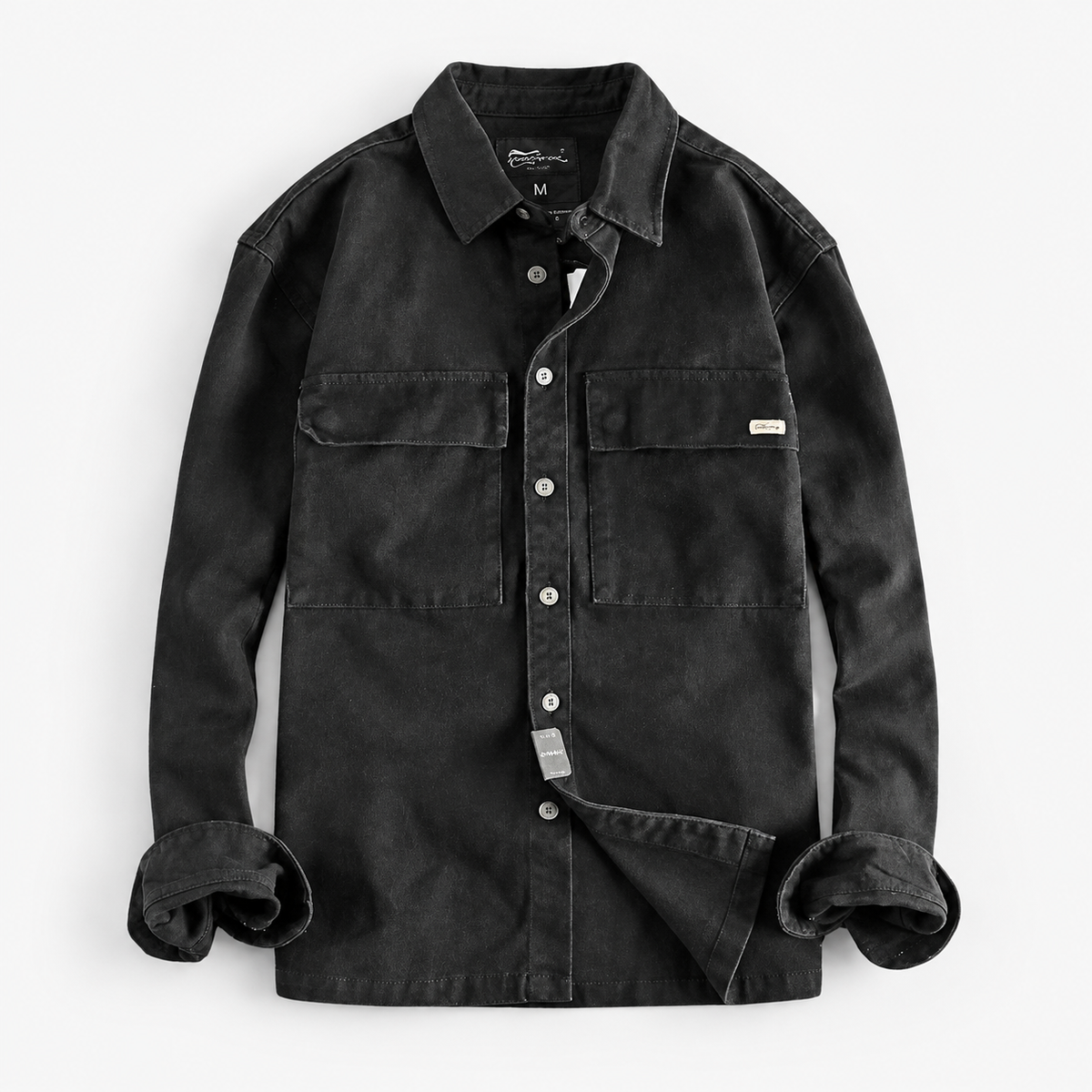 Retro thick cargo long-sleeve shirt — Black