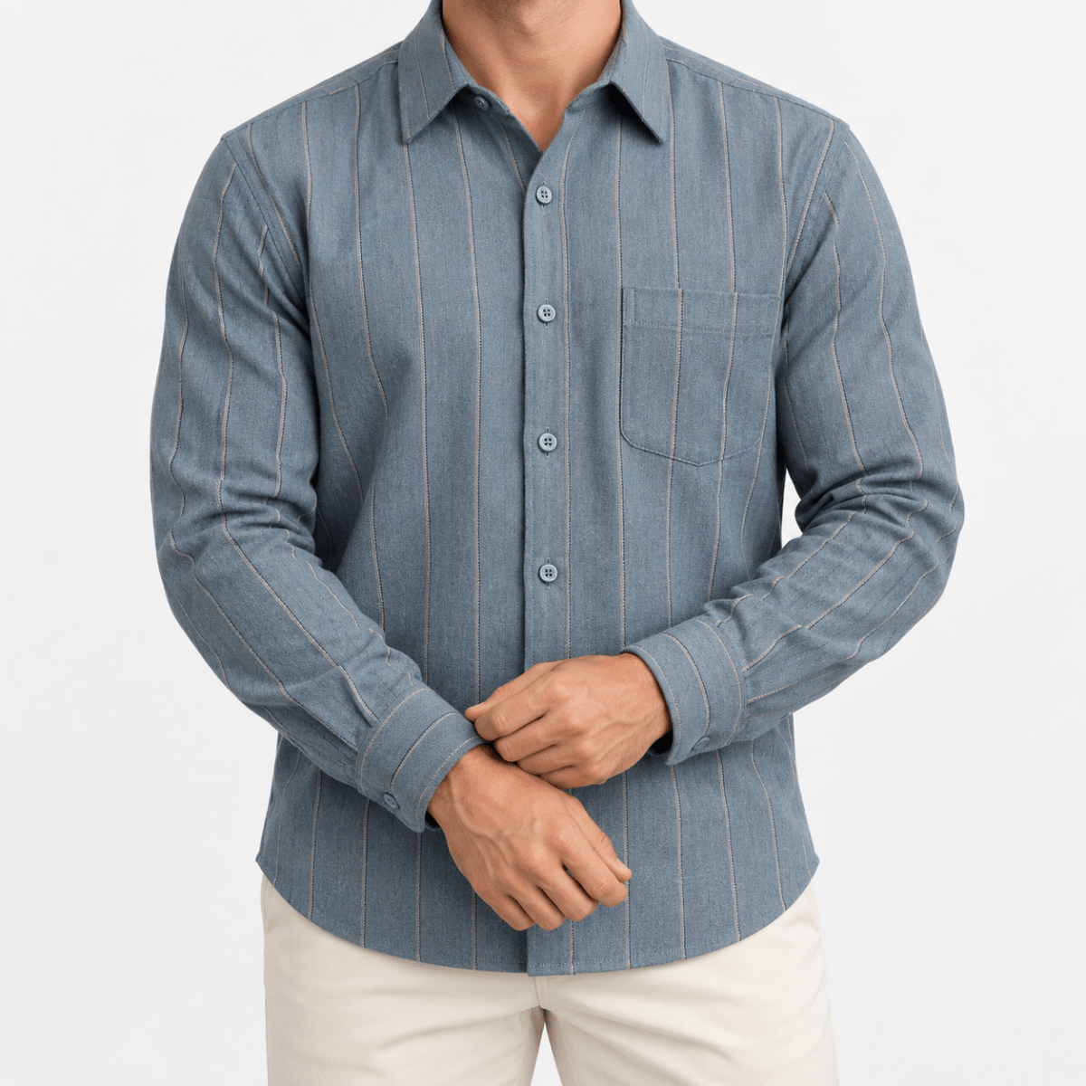 Brushed cotton flannel shirt with a chest pocket - AntoniosClothing - Slate stripe