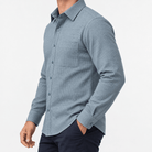 Brushed cotton flannel shirt with a chest pocket - AntoniosClothing - Blue gray microcheck