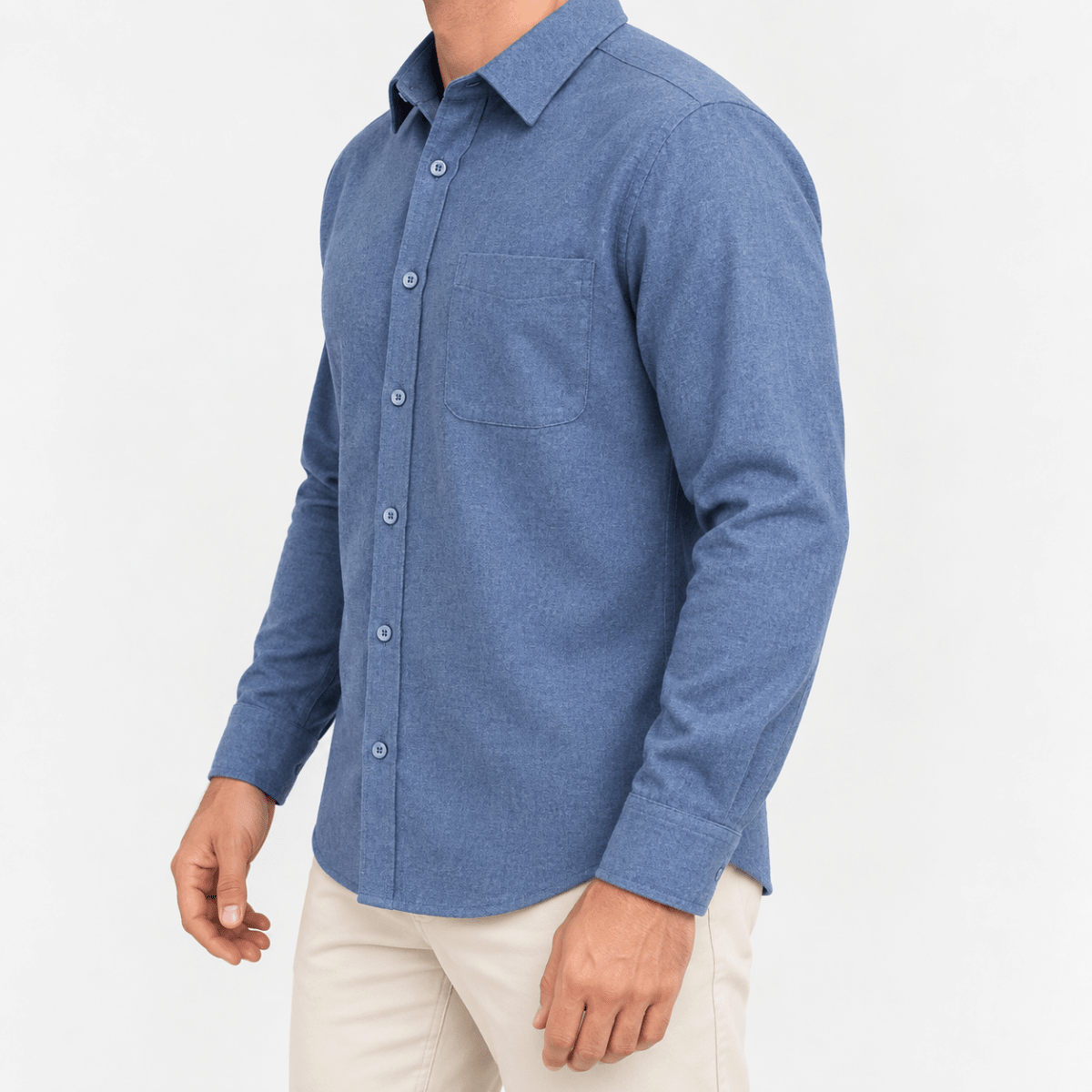 Brushed cotton flannel shirt with a chest pocket - AntoniosClothing - Blue