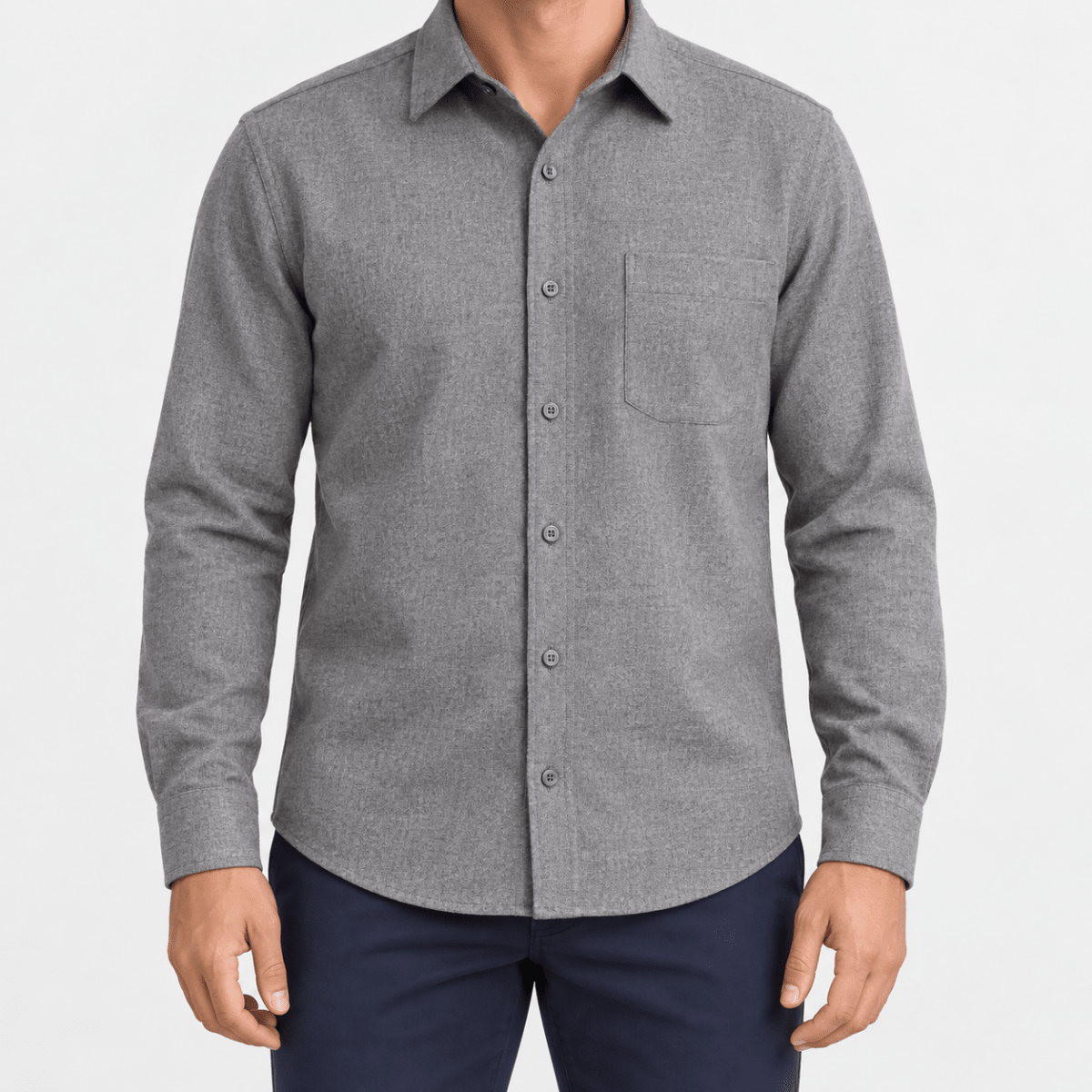 Brushed cotton flannel shirt with a chest pocket - AntoniosClothing - Gray