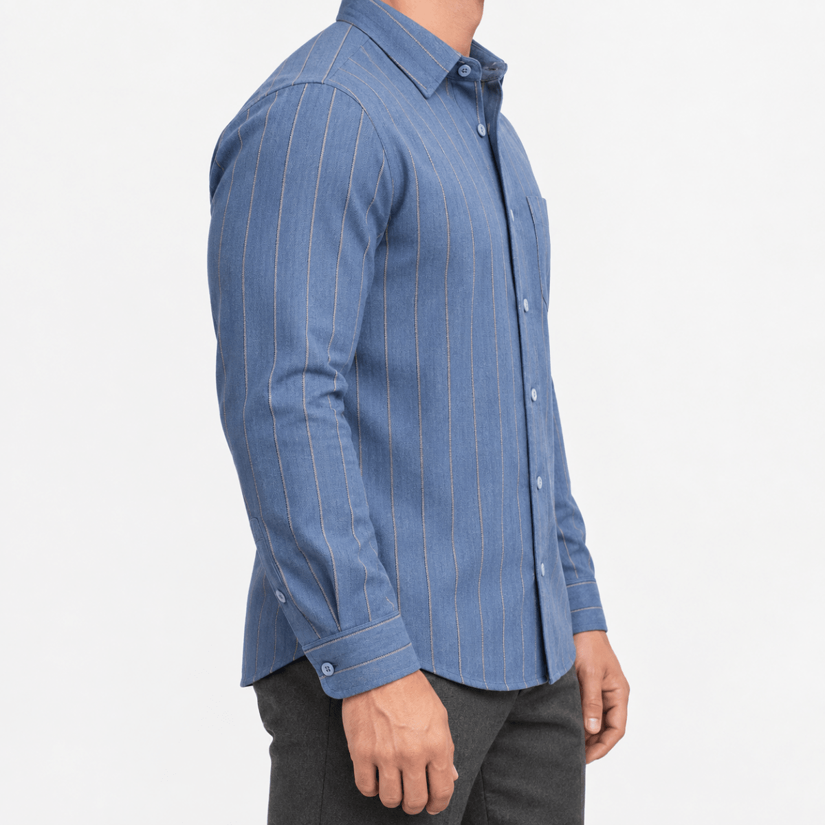 Brushed cotton flannel shirt with a chest pocket - AntoniosClothing - Blue stripe