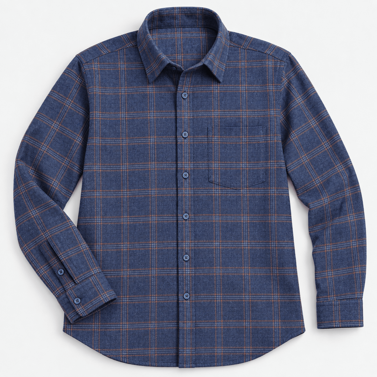 Brushed cotton flannel shirt with a chest pocket - AntoniosClothing - Navy windowpane