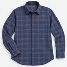 Brushed cotton flannel shirt with a chest pocket - AntoniosClothing - Navy windowpane