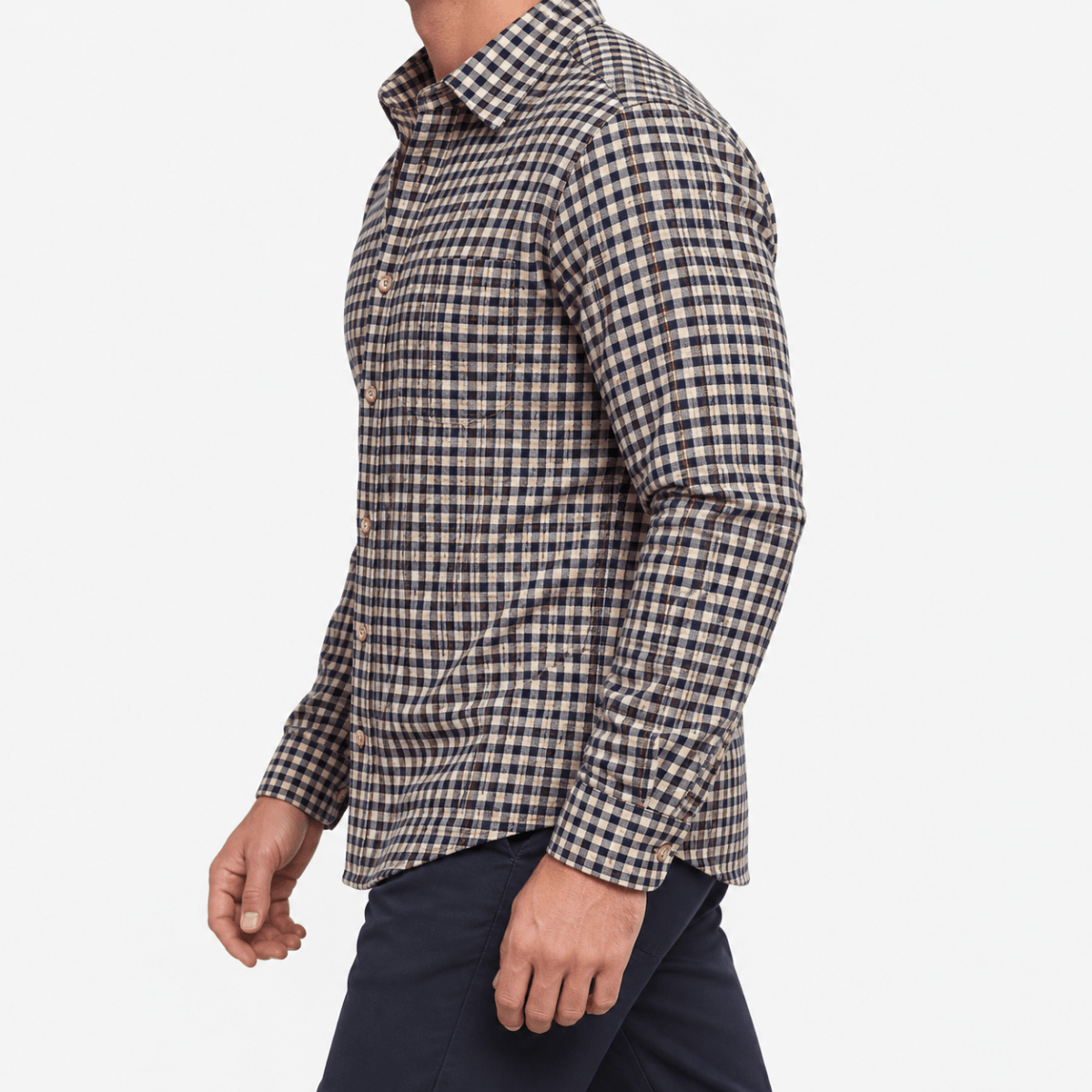 Brushed cotton flannel shirt with a chest pocket - AntoniosClothing - Cream gingham