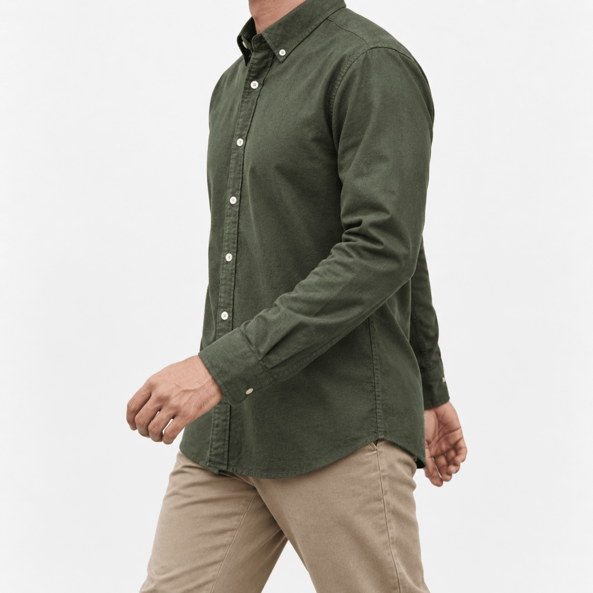 Brushed cotton oxford shirt with a button collar - AntoniosClothing - Olive green