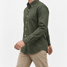 Brushed cotton oxford shirt with a button collar - AntoniosClothing - Olive green
