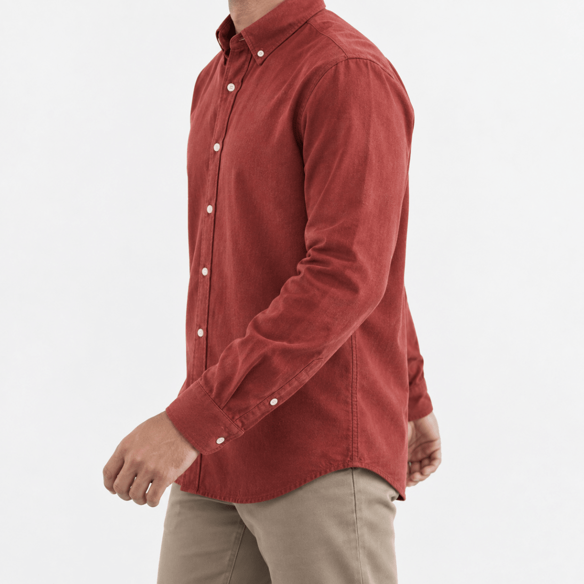 Brushed cotton oxford shirt with a button collar - AntoniosClothing - Brick red