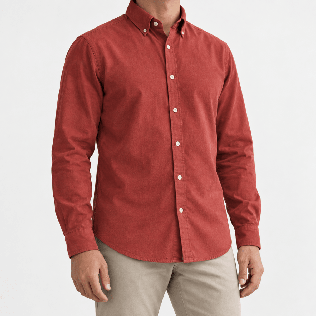 Brushed cotton oxford shirt with a button collar - AntoniosClothing - Brick red