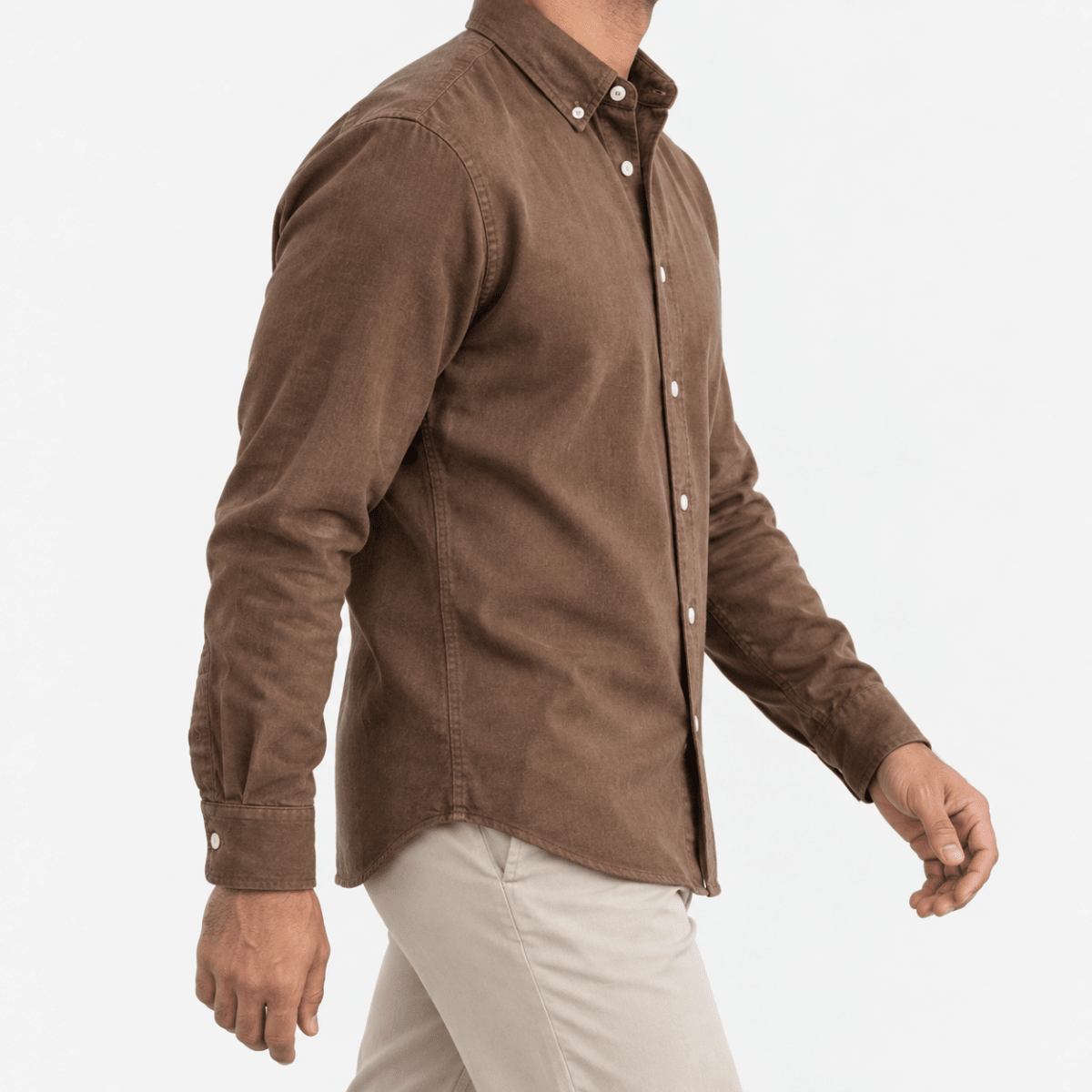 Brushed cotton oxford shirt with a button collar - AntoniosClothing - Brown