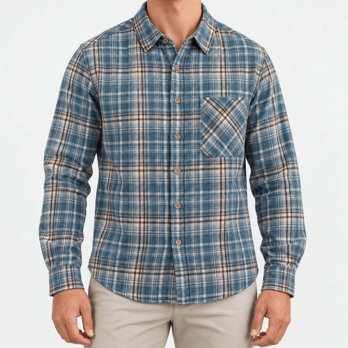 Brushed cotton plaid shirt - AntoniosClothing - Blue plaid