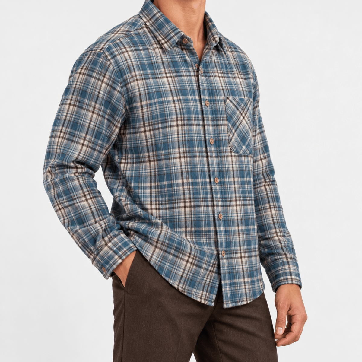 Brushed cotton plaid shirt - AntoniosClothing - Blue plaid