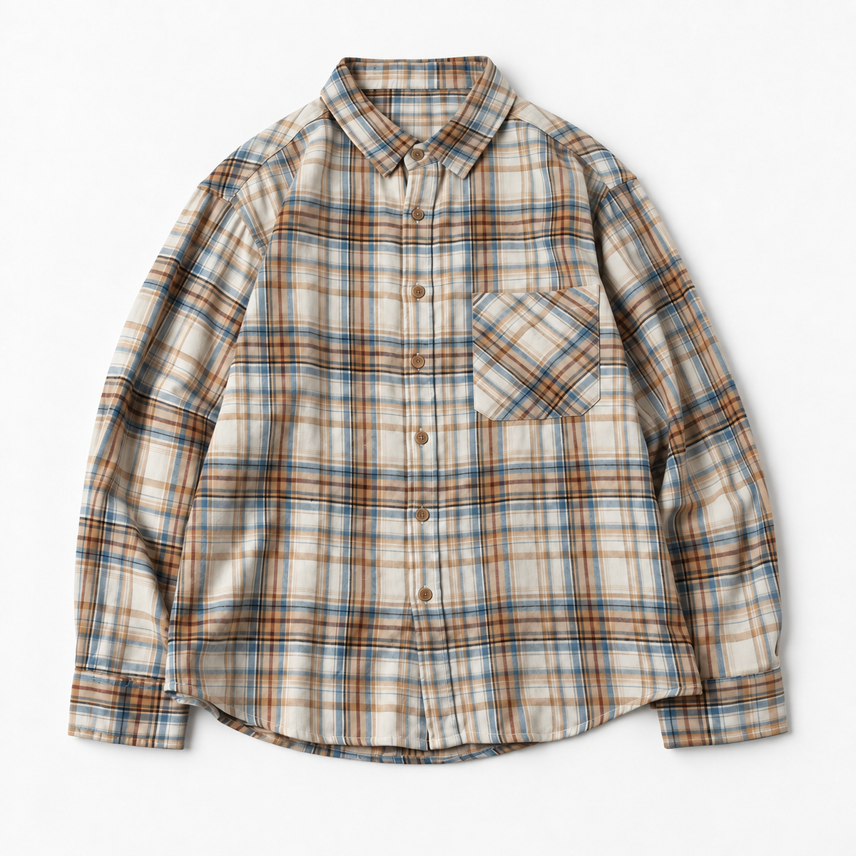 Brushed cotton plaid shirt in beige plaid, product cover