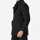 Button front coat with shoulder tabs and zip chest detail - AntoniosClothing - Black