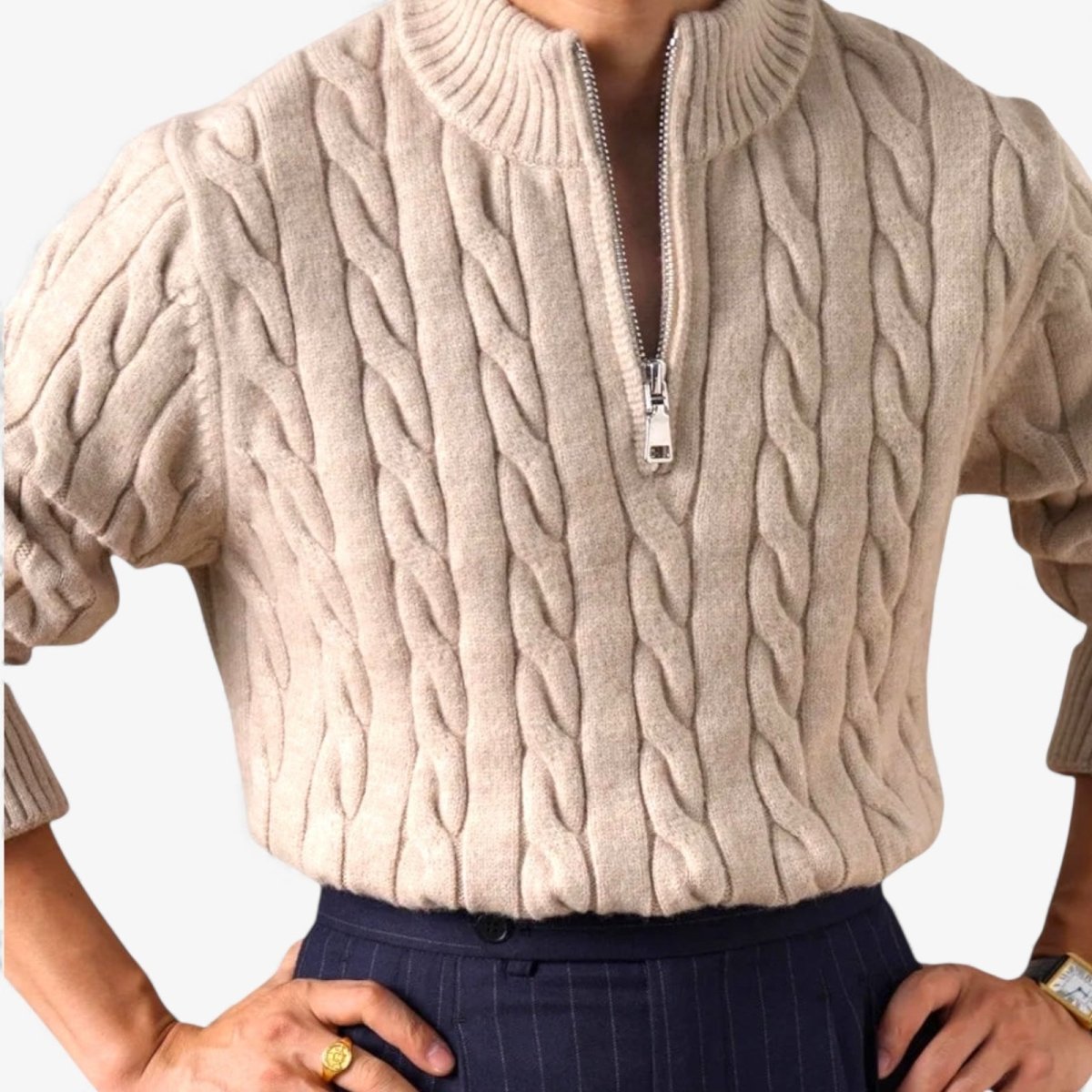Men's half zip cable knit sweater winter layering – Antonios