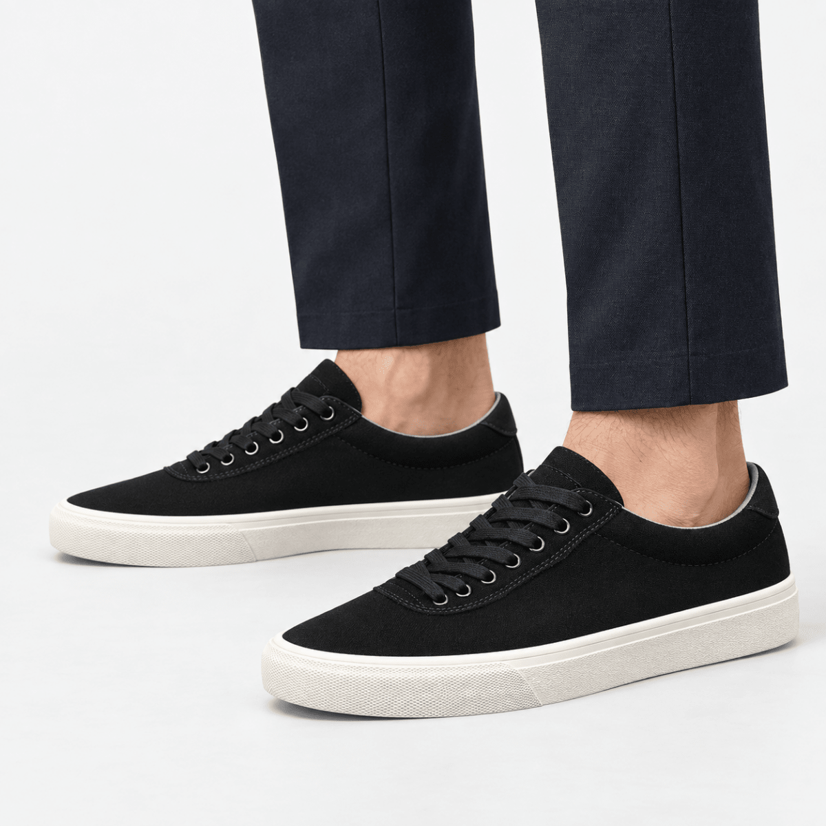 Canvas lace up sneakers with contrast soles - AntoniosClothing - Black