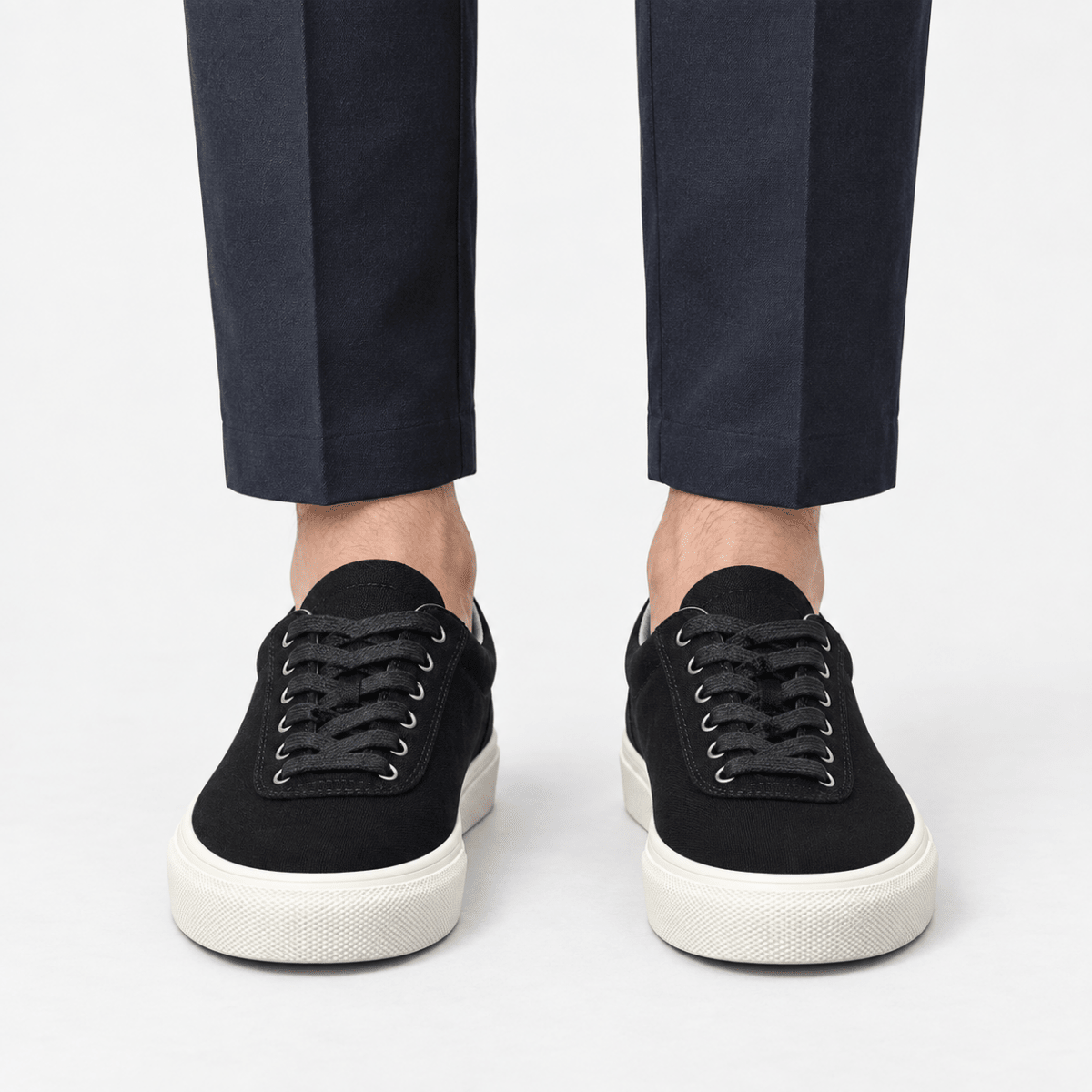 Canvas lace up sneakers with contrast soles - AntoniosClothing - Black