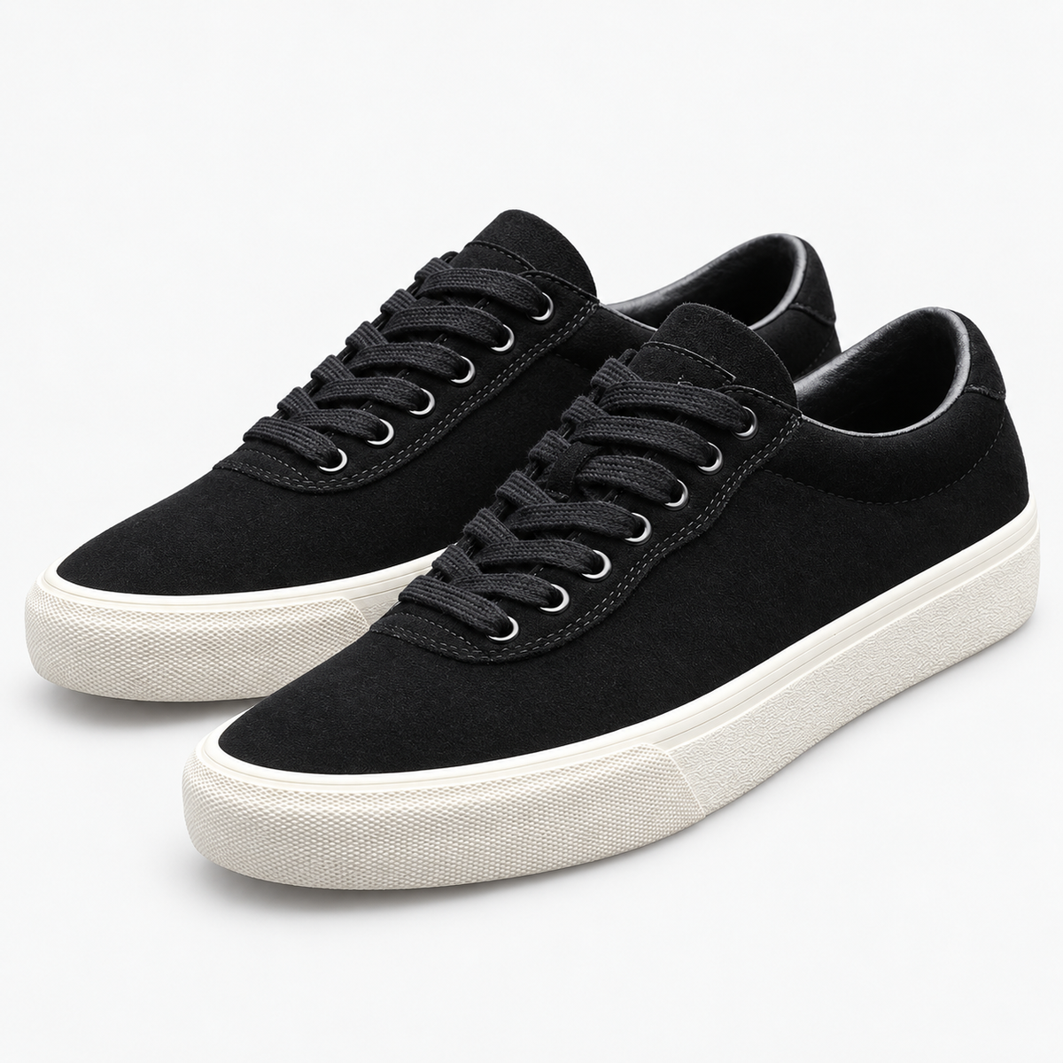 Canvas lace up sneakers with contrast soles in black, product cover