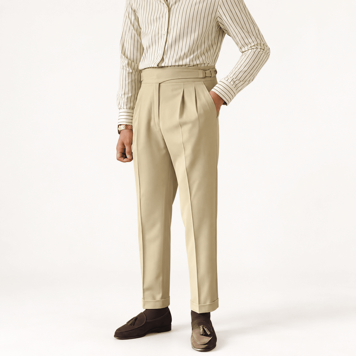 Casual button-down straight fit elegant pants - AntoniosClothing - Khaki