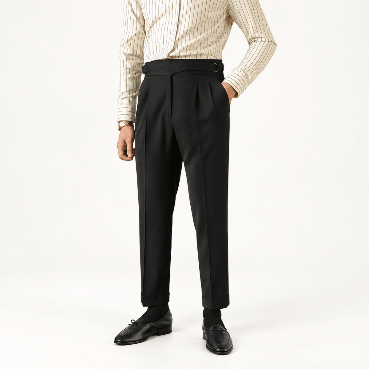 Casual button-down straight fit elegant pants - AntoniosClothing - Black