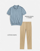 Casual outfit set baby blue + beige (T-shirt+pants) - Antonios
