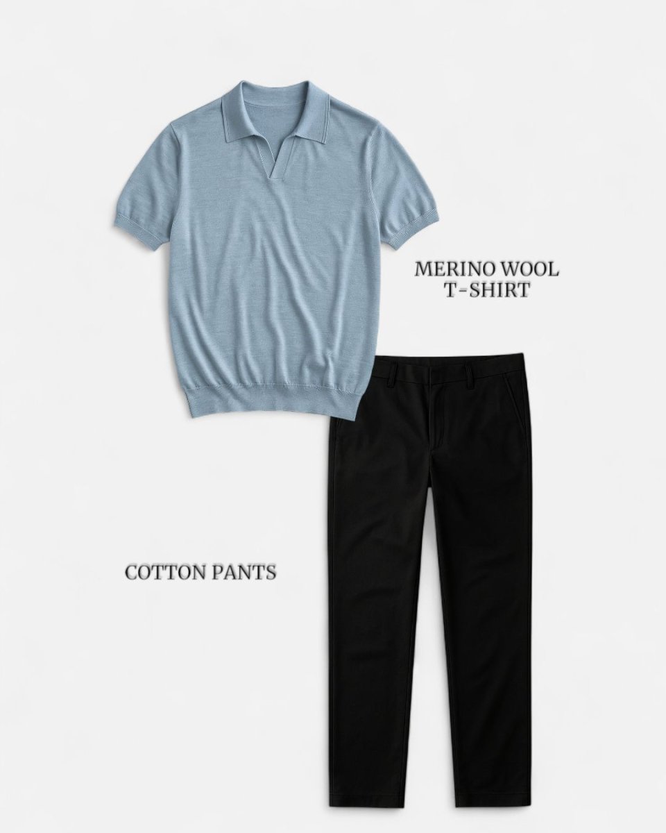 Casual outfit set baby blue + black (T-shirt+pants) - Antonios