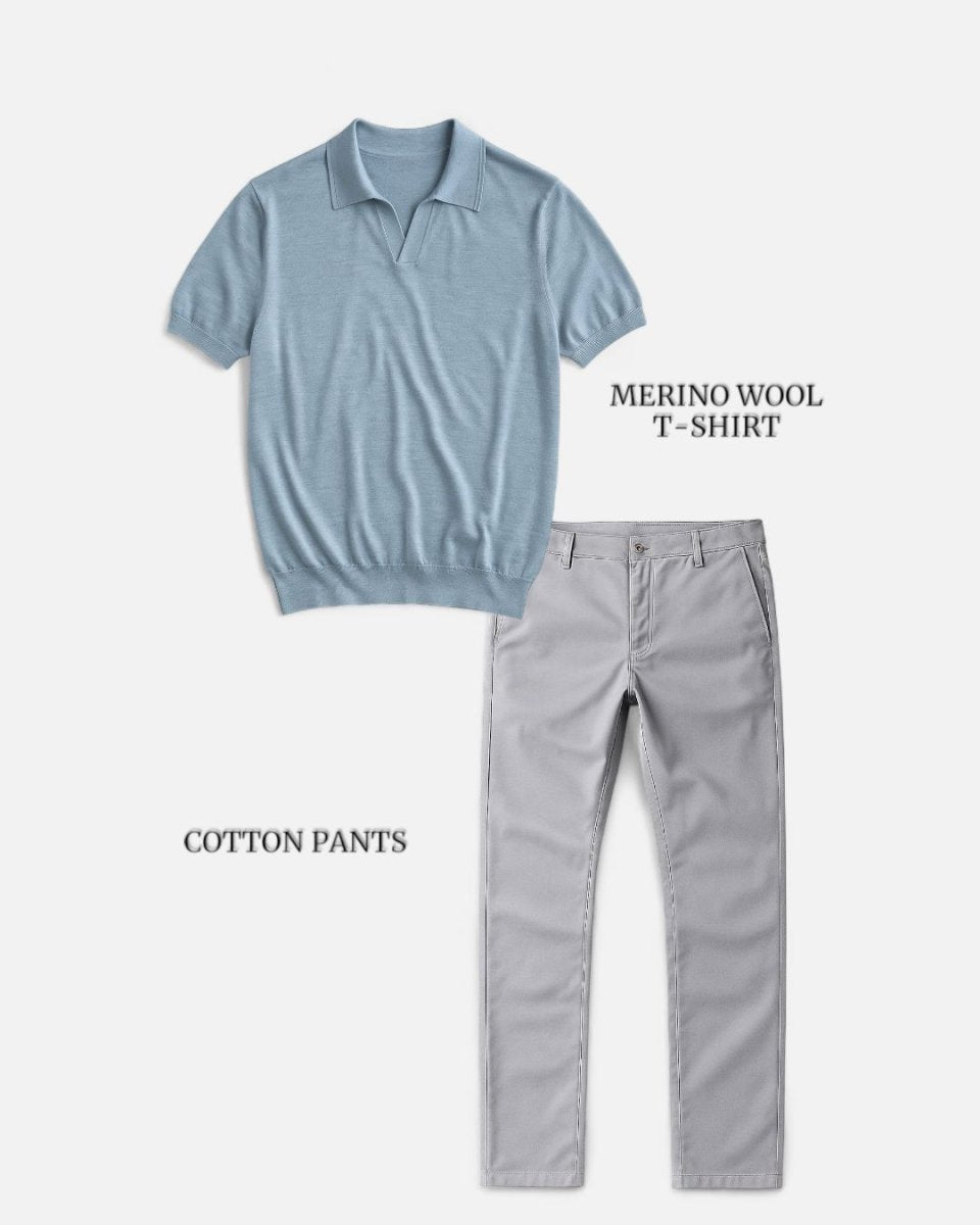 Casual outfit set baby blue + light gray (T-shirt+pants) - Antonios