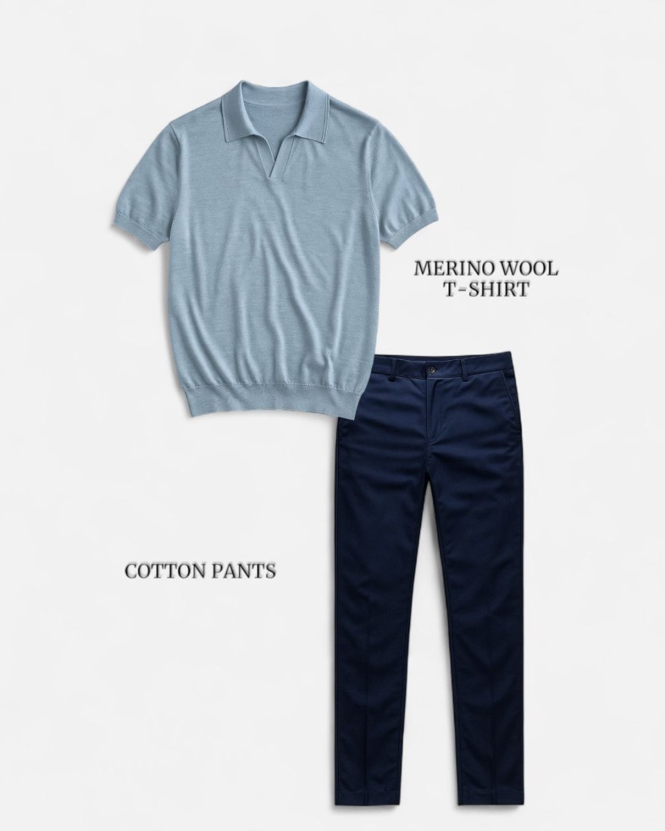 Casual outfit set baby blue + navy blue (T-shirt+pants) - Antonios
