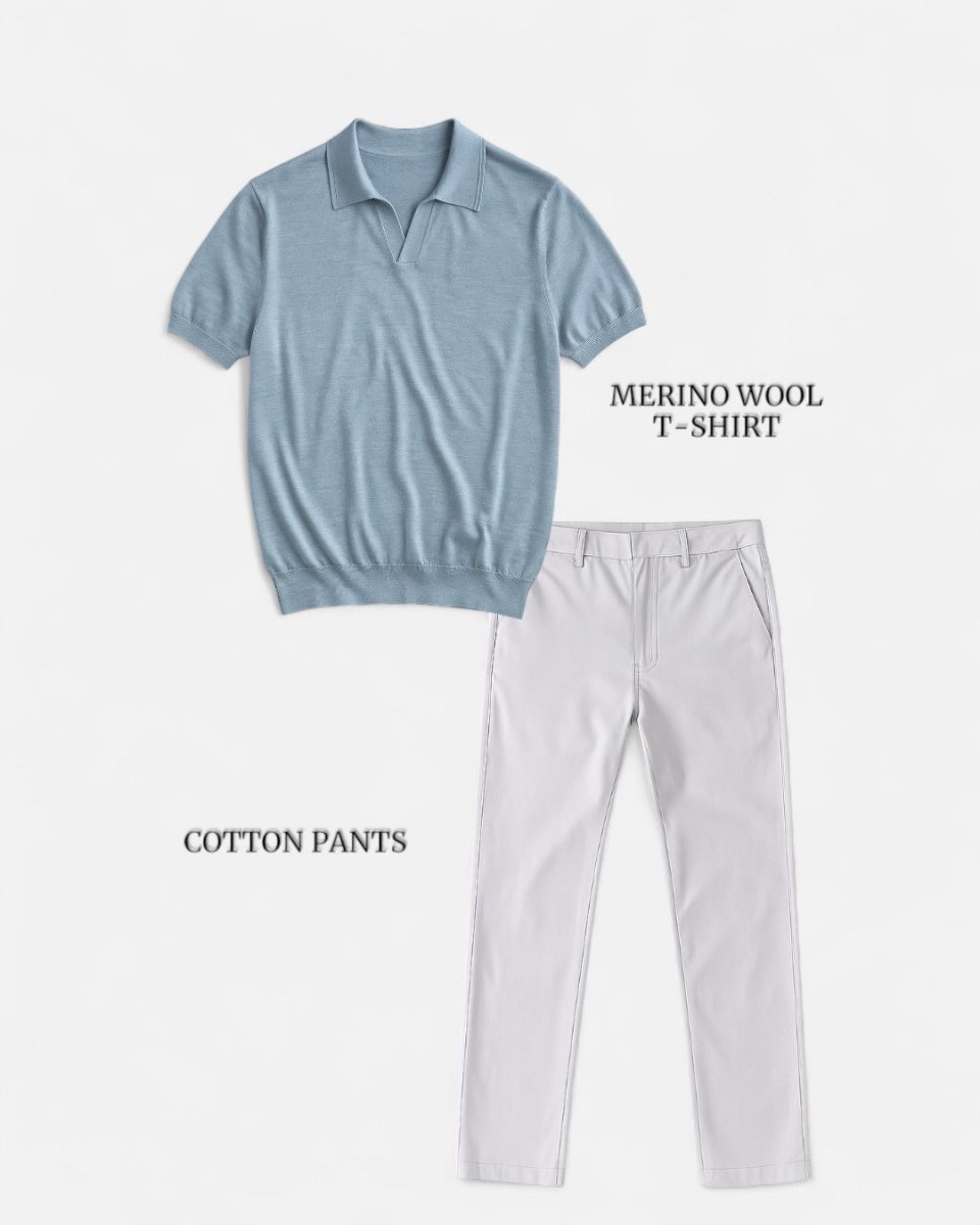 Casual outfit set baby blue + white (T-shirt+pants) - Antonios