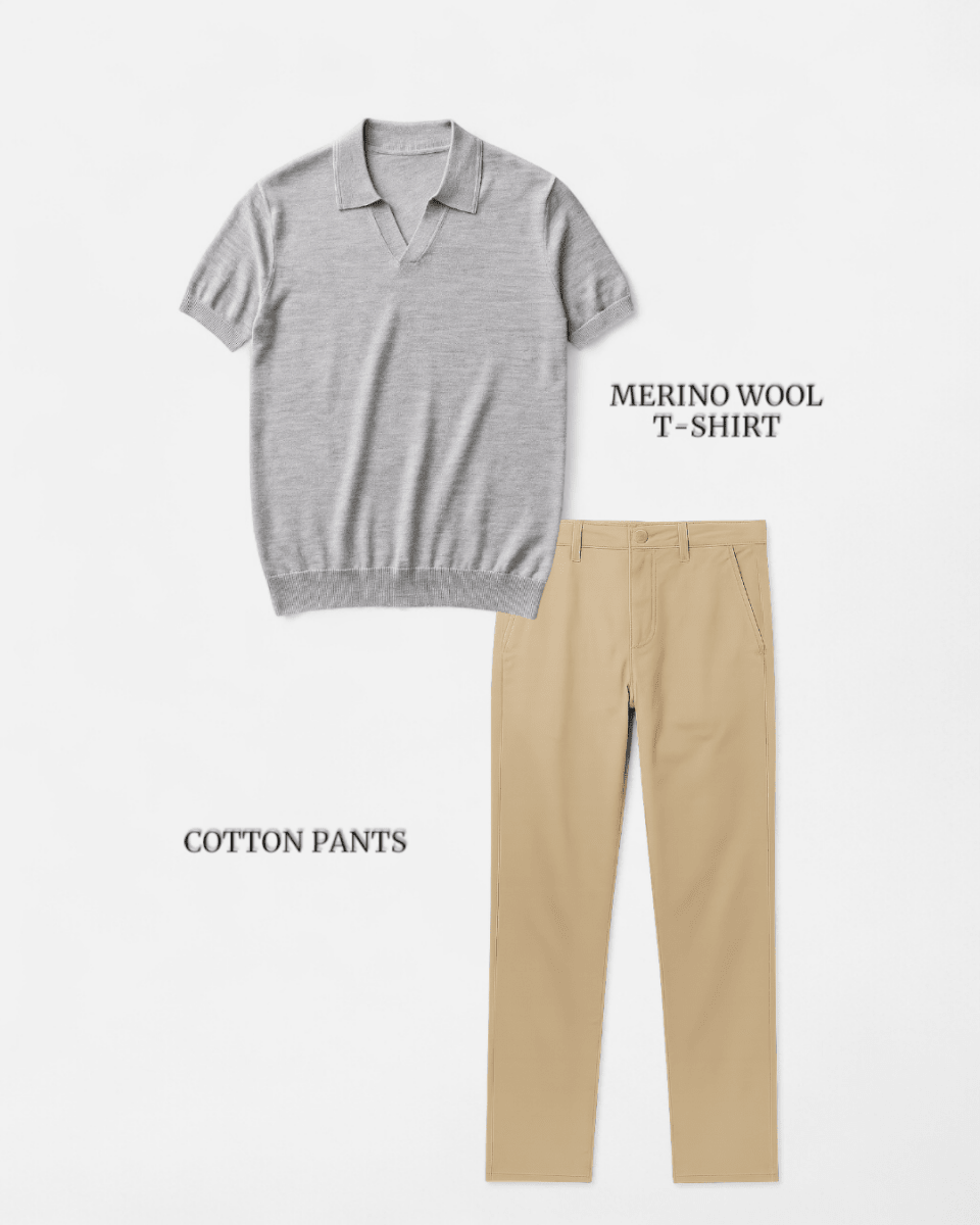 Casual outfit set light gray + beige (T-shirt+pants) - Antonios
