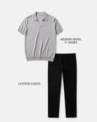 Casual outfit set light gray + black (T-shirt+pants) - Antonios
