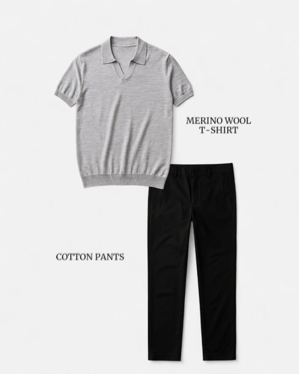Casual outfit set light gray + black (T-shirt+pants) - Antonios