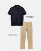Casual outfit set navy blue + beige (T-shirt+pants) - Antonios