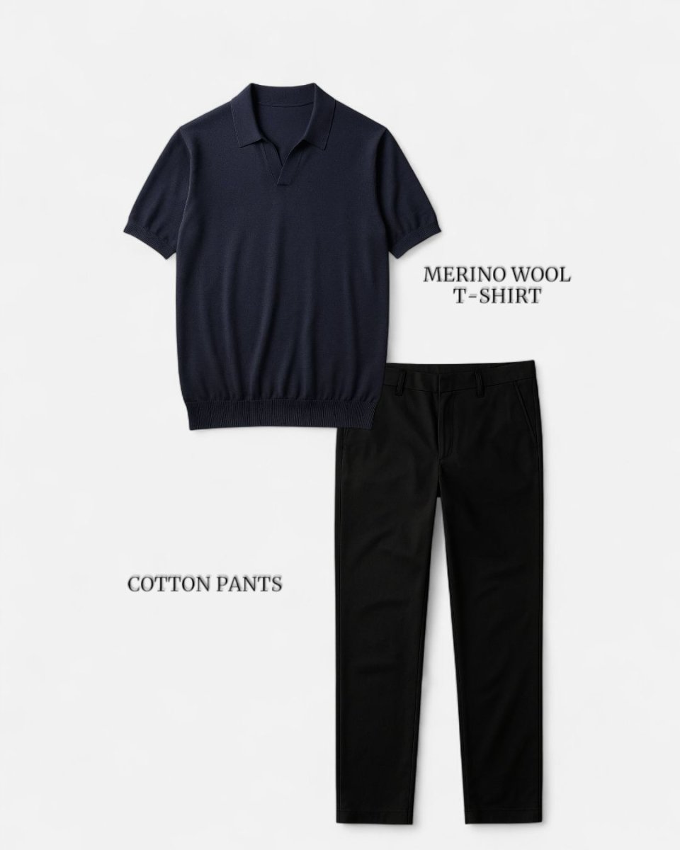 Casual outfit set navy blue + black (T-shirt+pants) - Antonios