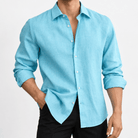 Classic linen long sleeve shirt - AntoniosClothing - Blue