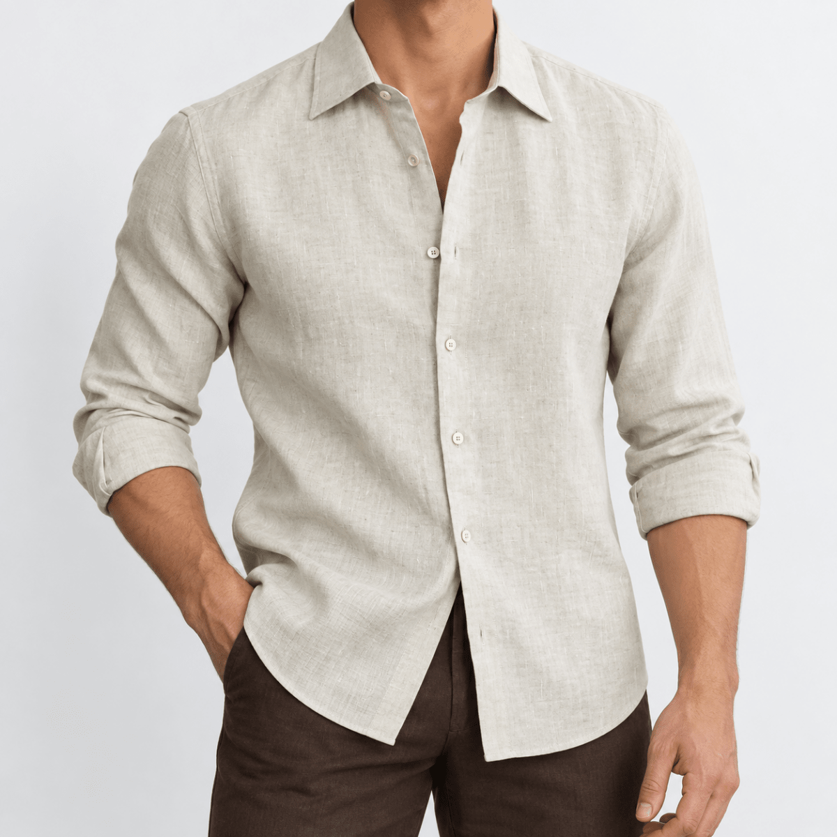 Classic linen long sleeve shirt - AntoniosClothing - Beige