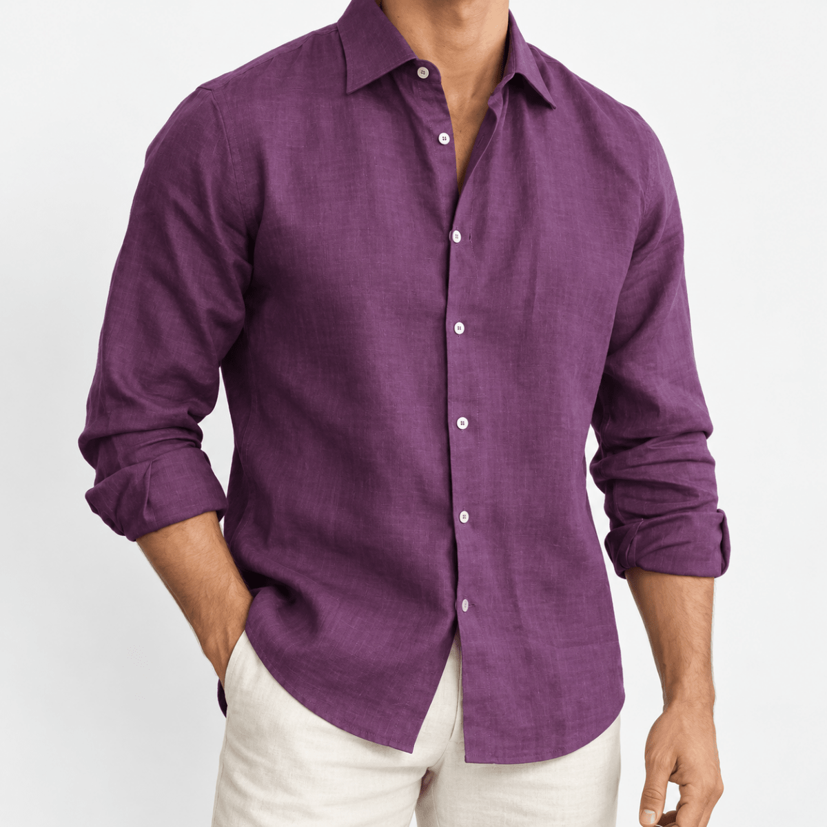Classic linen long sleeve shirt - AntoniosClothing - Purple