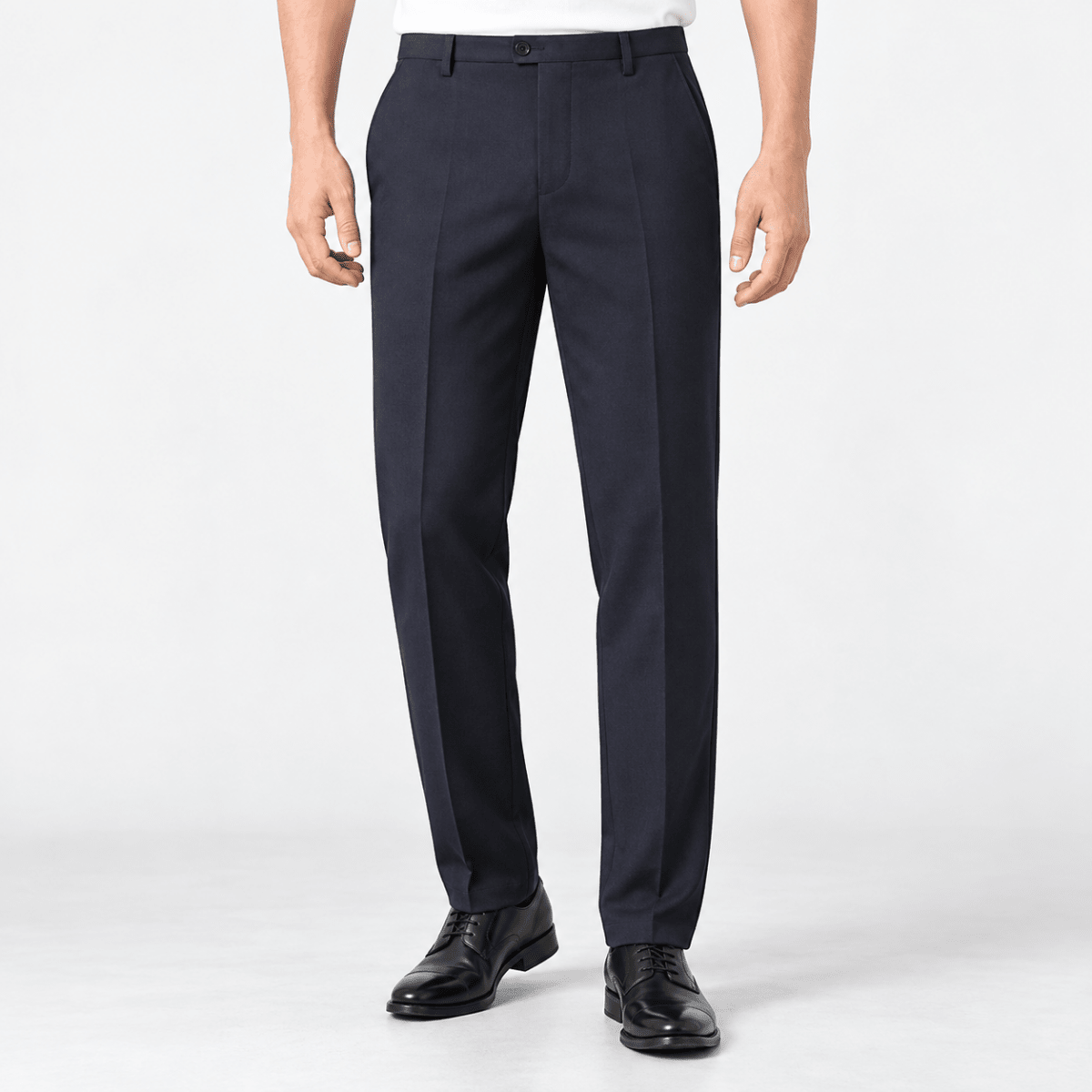 Classic stretch dress trousers - AntoniosClothing - Navy Blue (Full Length)