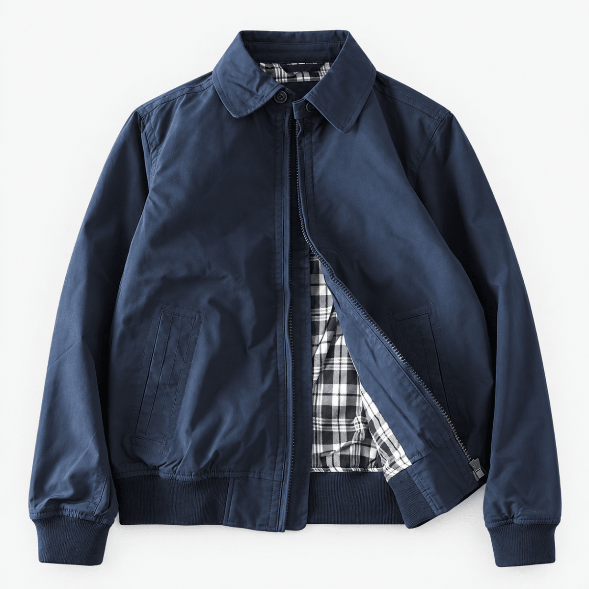 Collared zip jacket with check lining - AntoniosClothing - Navy