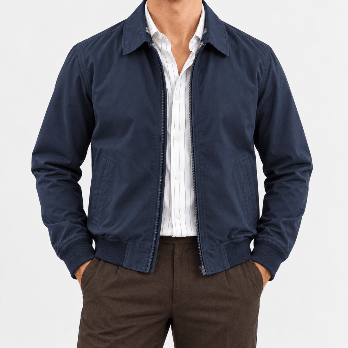 Collared zip jacket with check lining - AntoniosClothing - Navy