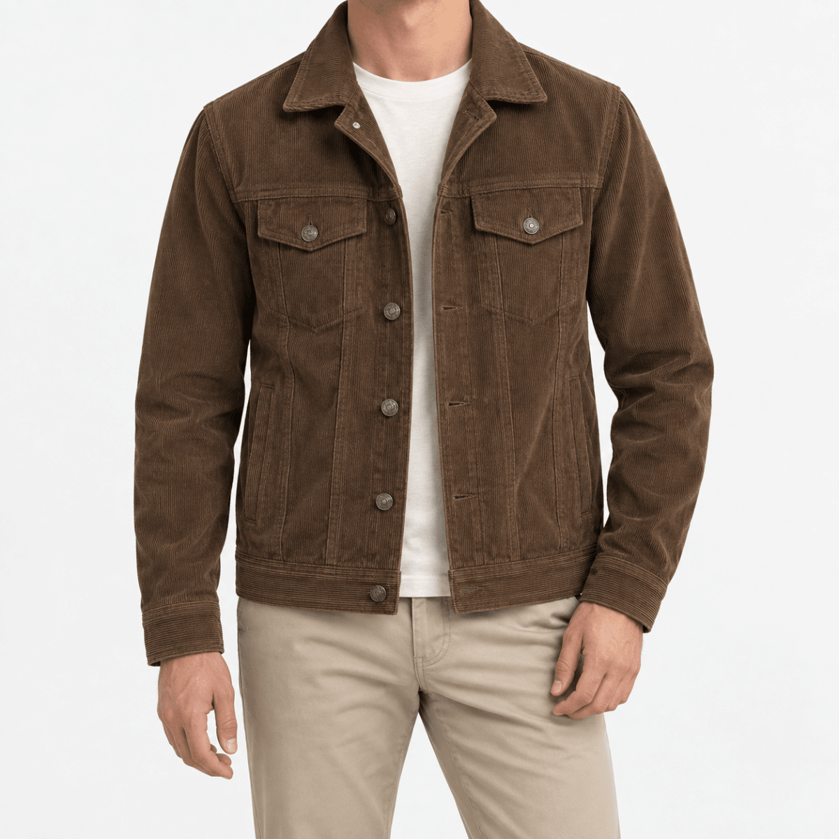 Cotton blend corduroy button front jacket - AntoniosClothing - Brown
