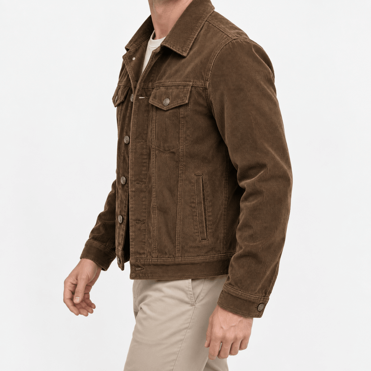 Cotton blend corduroy button front jacket - AntoniosClothing - Brown