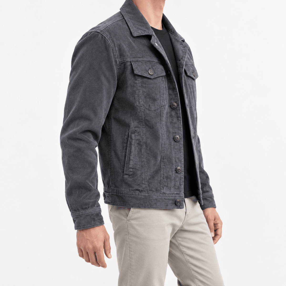 Cotton blend corduroy button front jacket - AntoniosClothing - Slate gray