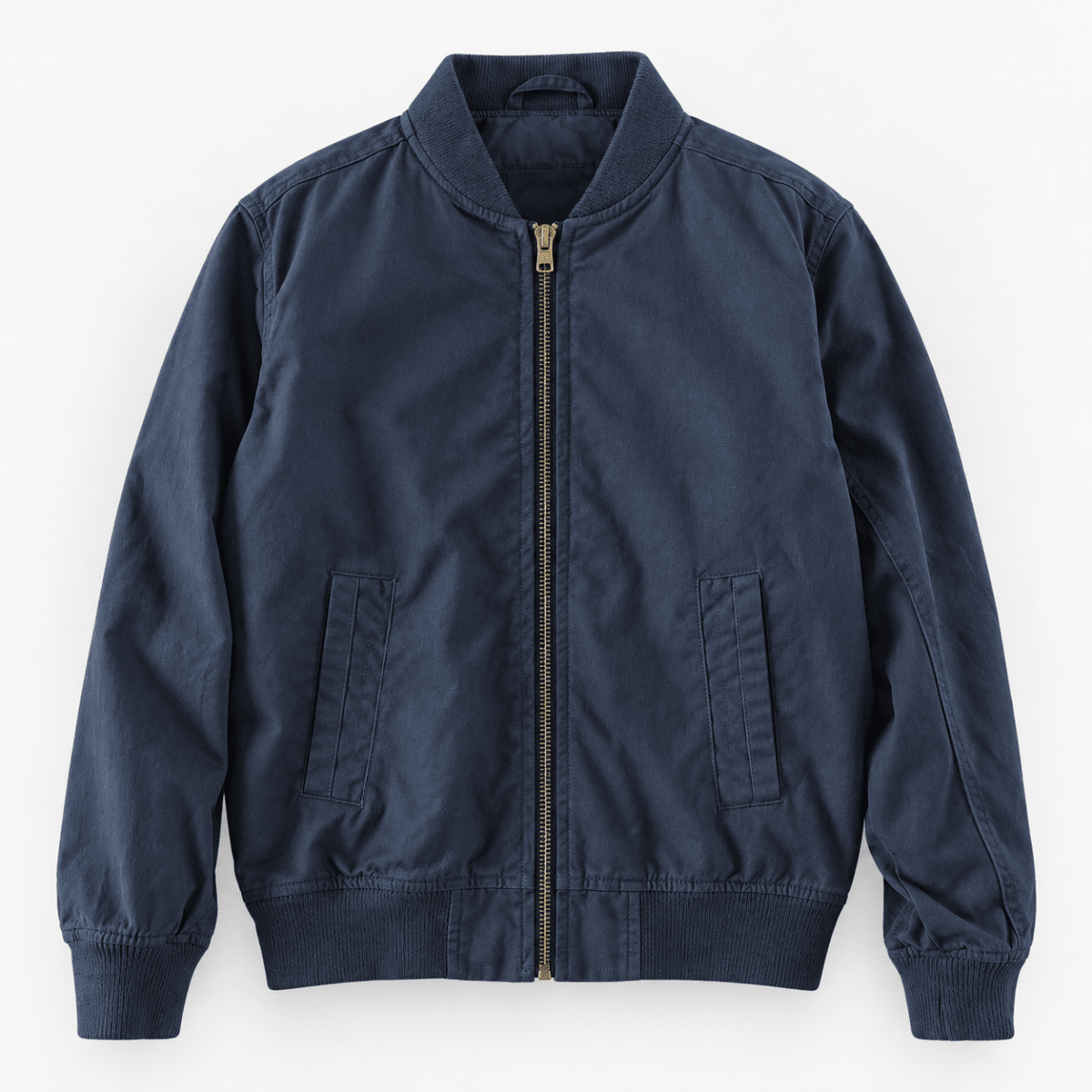 Cotton bomber jacket with ribbed trim - AntoniosClothing - Navy