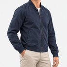 Cotton bomber jacket with ribbed trim - AntoniosClothing - Navy