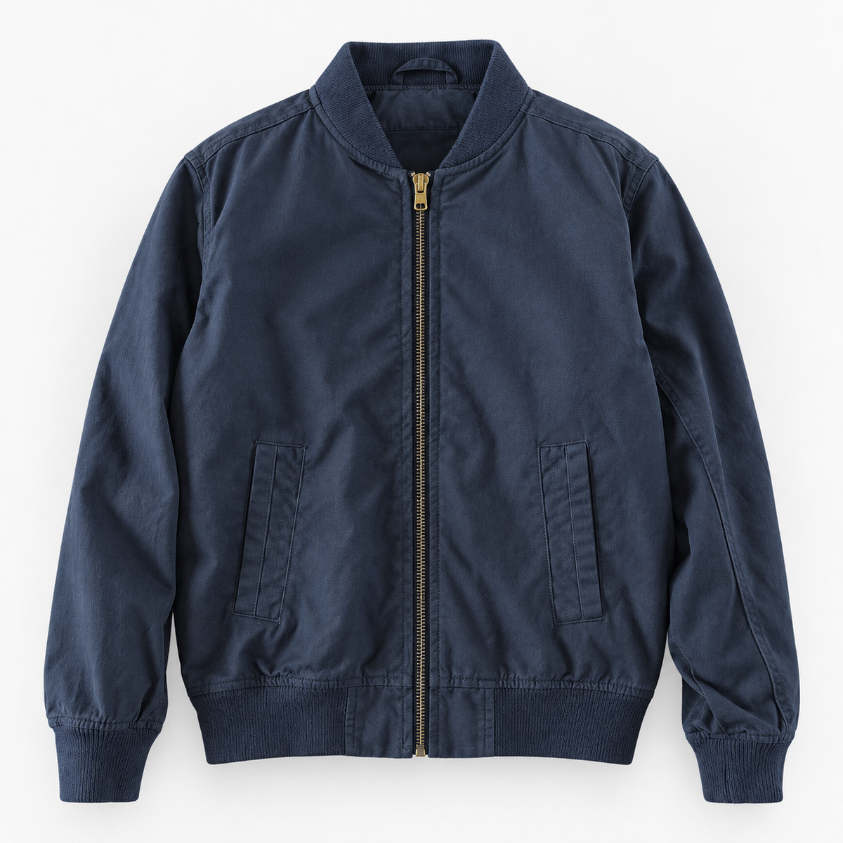 Cotton bomber jacket with ribbed trim in navy, product cover