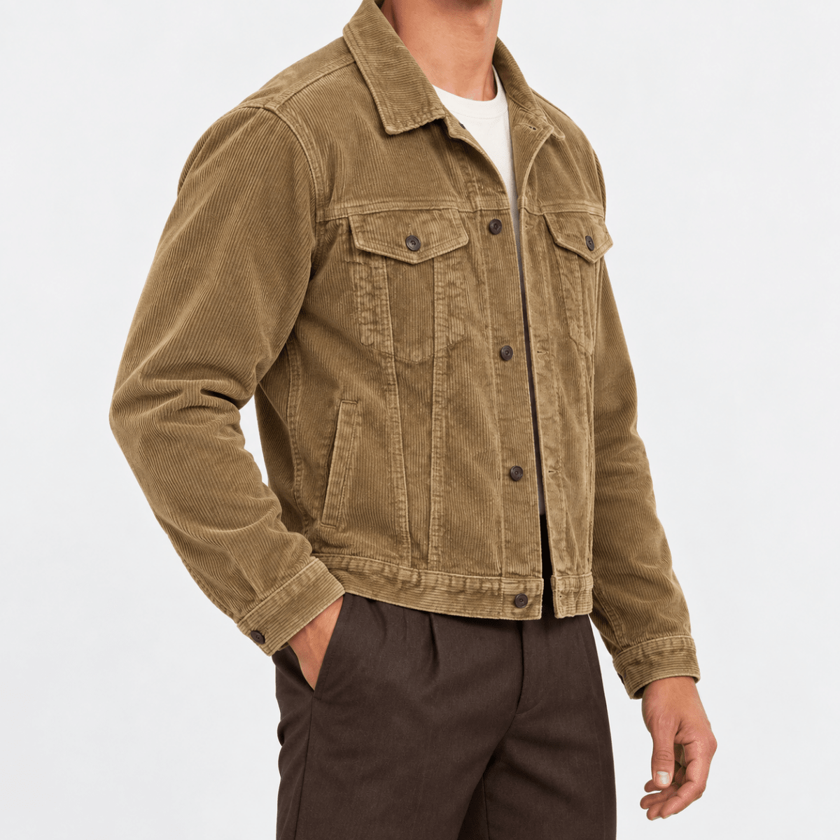 Cotton corduroy trucker jacket - AntoniosClothing - Khaki